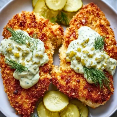 Parmesan Chicken with Dill Pickle seasoning garnished and served on a plate