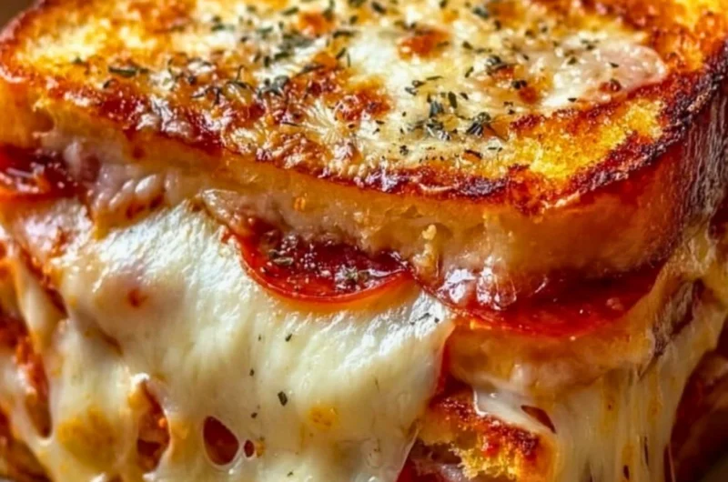 Delicious Pizza Grilled Cheese sandwich with melted cheese and pepperoni
