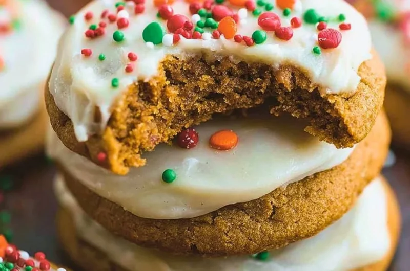 Soft gingerbread cookies decorated for the holidays