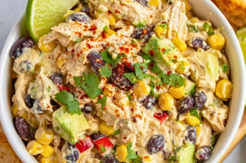 Bowl of colorful Southwest Chicken Salad with grilled chicken and vegetables