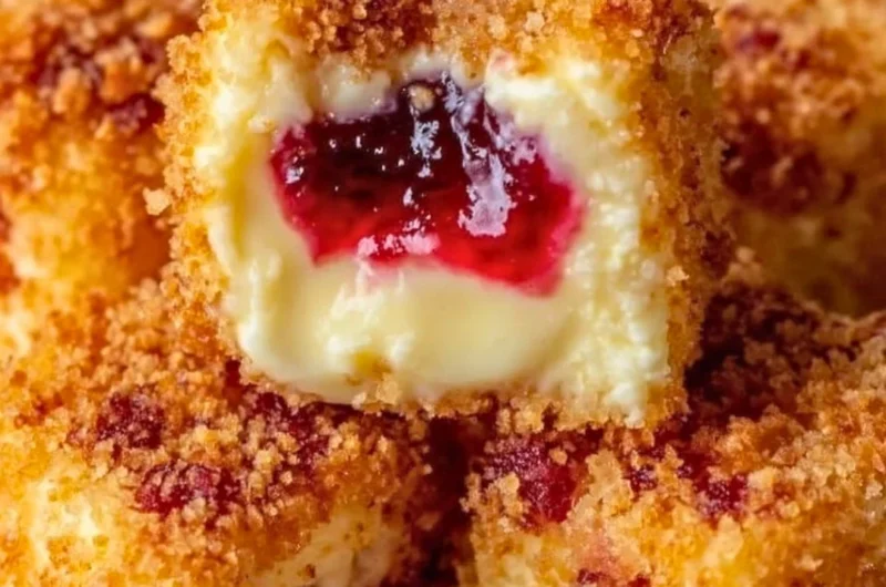 Delicious Strawberry Crunch Cheesecake Bites with strawberry topping