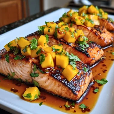 Sweet and savory salmon fillet served with vibrant mango salsa