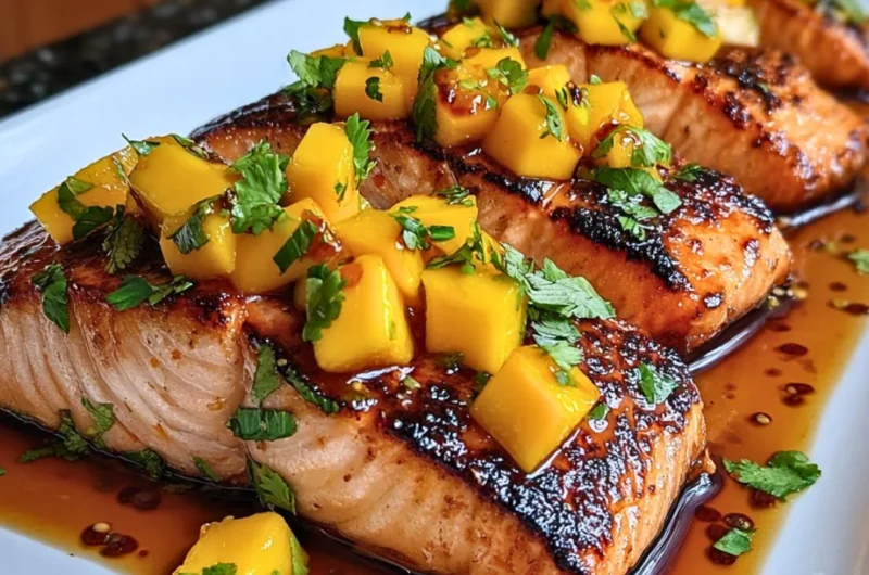 Sweet and savory salmon fillet served with vibrant mango salsa