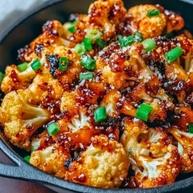 Sweet and spicy baked cauliflower garnished with herbs.
