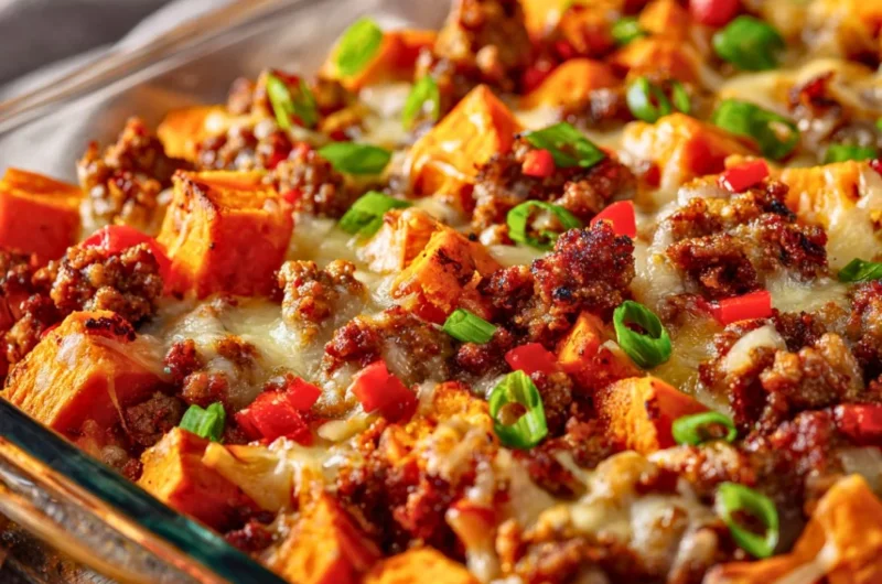 Delicious Sweet Potato and Sausage Casserole ready to serve