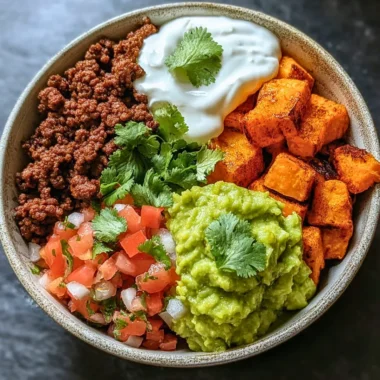 Colorful Sweet Potato Taco Bowl with fresh toppings and vibrant ingredients
