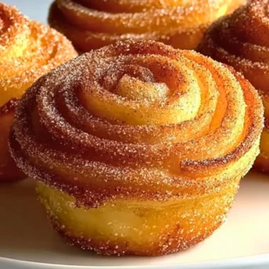 Delicious churro cruffins dusted with cinnamon sugar and filled with sweet goodness.
