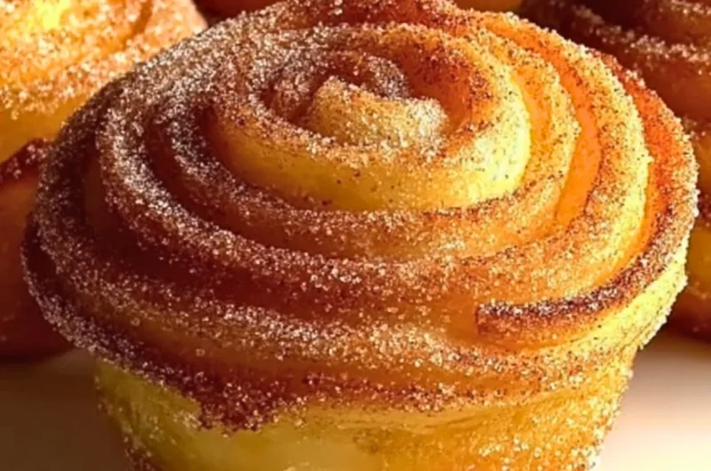 Delicious churro cruffins dusted with cinnamon sugar and filled with sweet goodness.