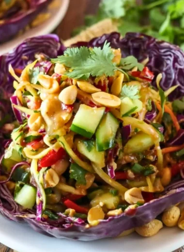 Colorful Thai Peanut Salad with fresh vegetables and creamy peanut dressing