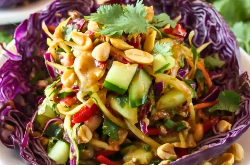 Colorful Thai Peanut Salad with fresh vegetables and creamy peanut dressing