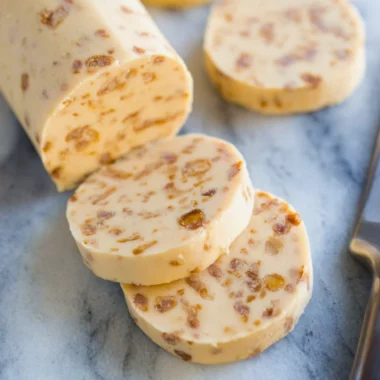 Delicious toffee icebox cookies on a cooling rack