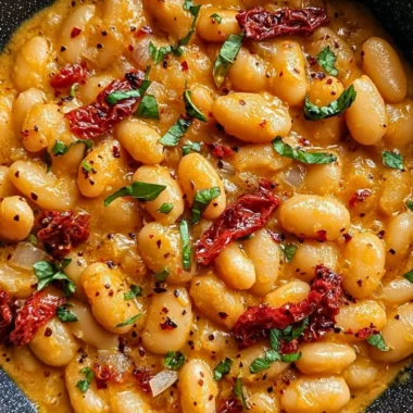 Tuscan Marry Me Butter Beans dish served in a bowl