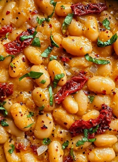 Tuscan Marry Me Butter Beans dish served in a bowl