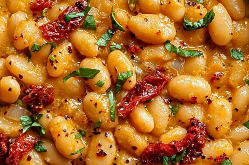 Tuscan Marry Me Butter Beans dish served in a bowl