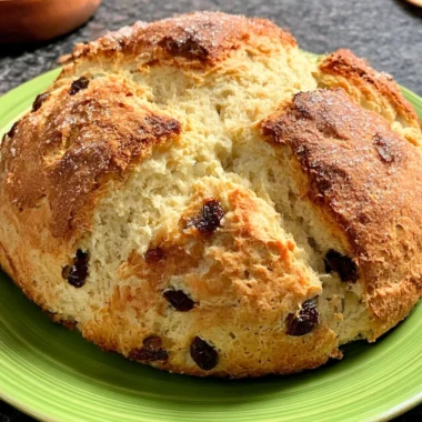 A freshly baked loaf of Amazingly Easy Irish Soda Bread on a wooden table