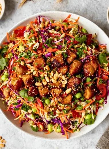 Colorful Asian Chicken Crunch Salad with fresh ingredients and crunch toppings