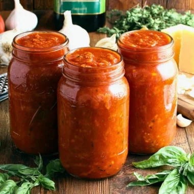 Bowl of authentic Italian tomato sauce with fresh basil on top