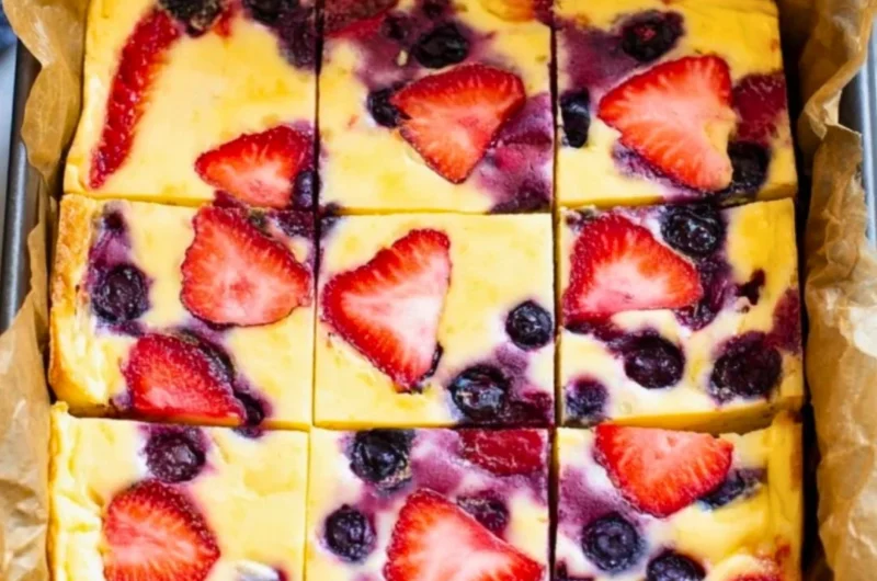 Homemade baked yogurt served in a stylish dish with fresh berries.