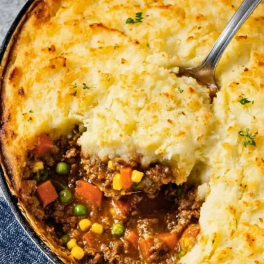 Delicious homemade Shepherd's Pie with meat and mashed potatoes