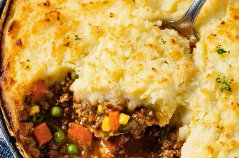 Delicious homemade Shepherd's Pie with meat and mashed potatoes
