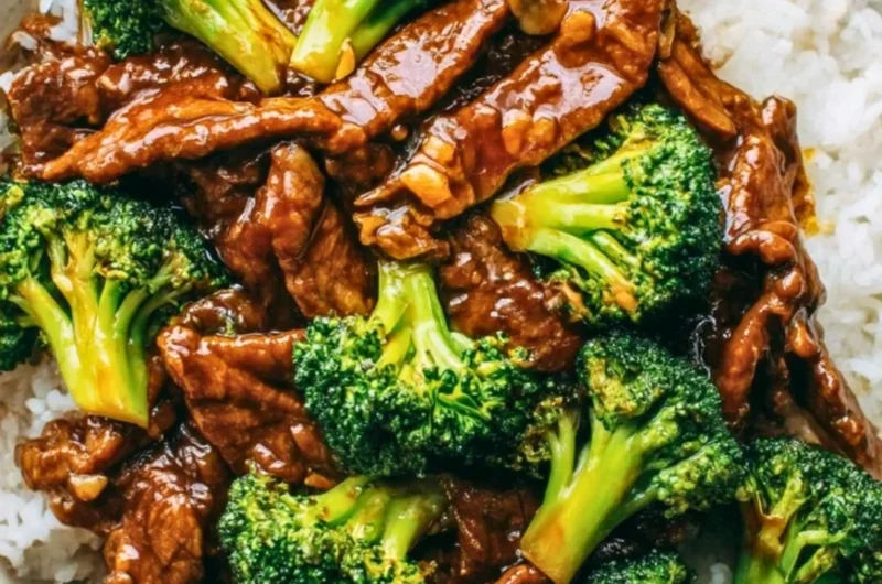 Stir-fried Chinese Beef and Broccoli with vibrant greens and tender beef slices.