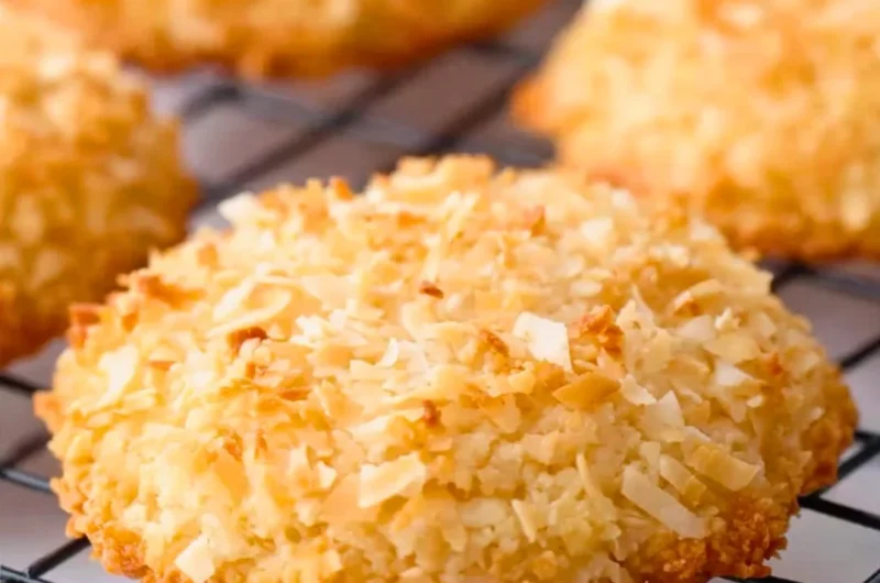 Delicious homemade coconut cookies on a cooling rack