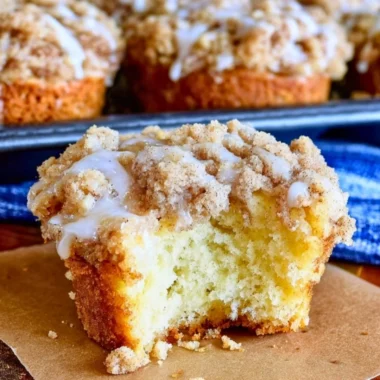 Freshly baked coffee cake muffins topped with a crumbly streusel