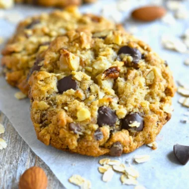 Delicious homemade Cowboy Cookies with chocolate chips and nuts