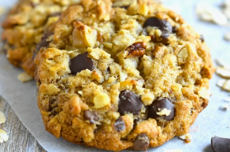 Delicious homemade Cowboy Cookies with chocolate chips and nuts