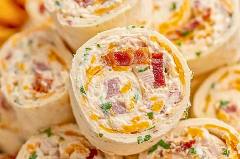 Plate of delicious Crack Chicken Pinwheels garnished with herbs.