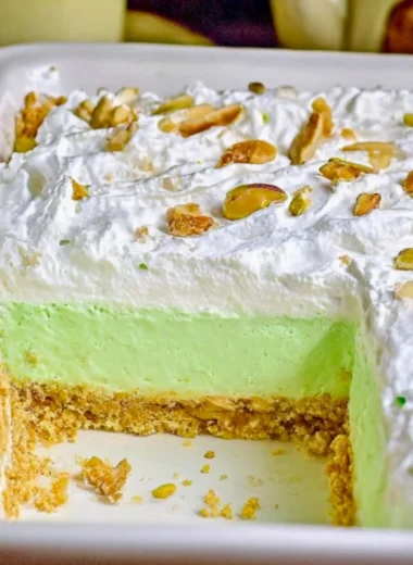 Easy pistachio lush dessert with layers of cream and nuts