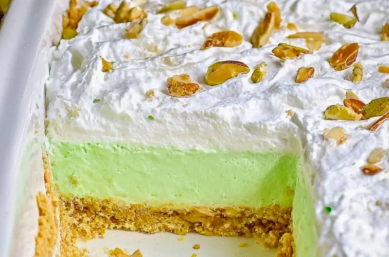Easy pistachio lush dessert with layers of cream and nuts
