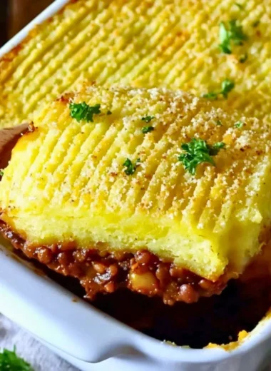 Easy vegan shepherd's pie topped with creamy mashed potatoes and vegetables