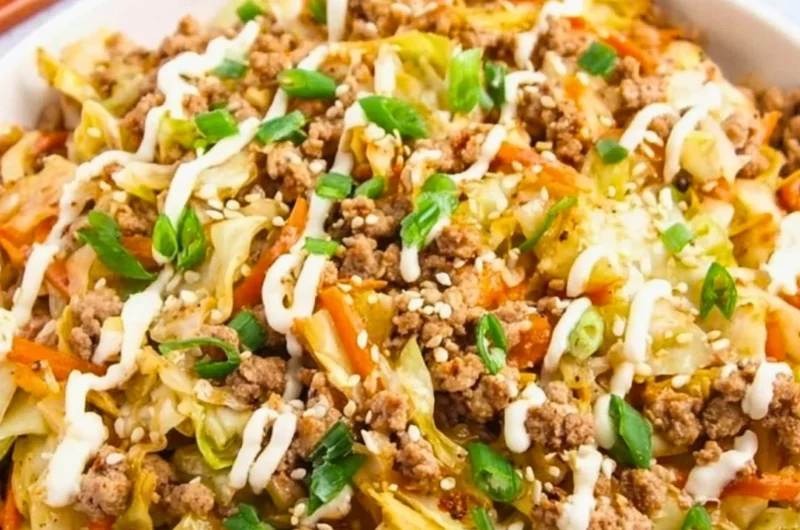 Delicious egg roll in a bowl served in a colorful dish with fresh vegetables.