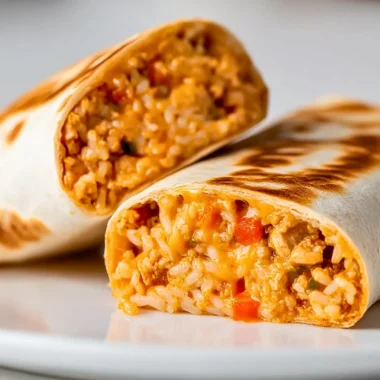 Ground chicken burritos with fresh ingredients and spices wrapped in a tortilla