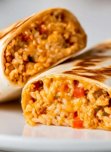 Ground chicken burritos with fresh ingredients and spices wrapped in a tortilla