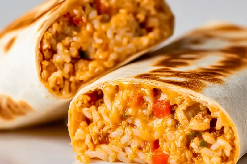 Ground chicken burritos with fresh ingredients and spices wrapped in a tortilla