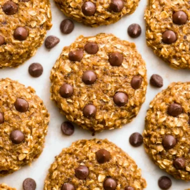 Healthy oatmeal chocolate chip cookies fresh out of the oven