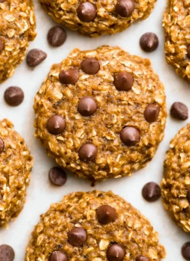 Healthy oatmeal chocolate chip cookies fresh out of the oven
