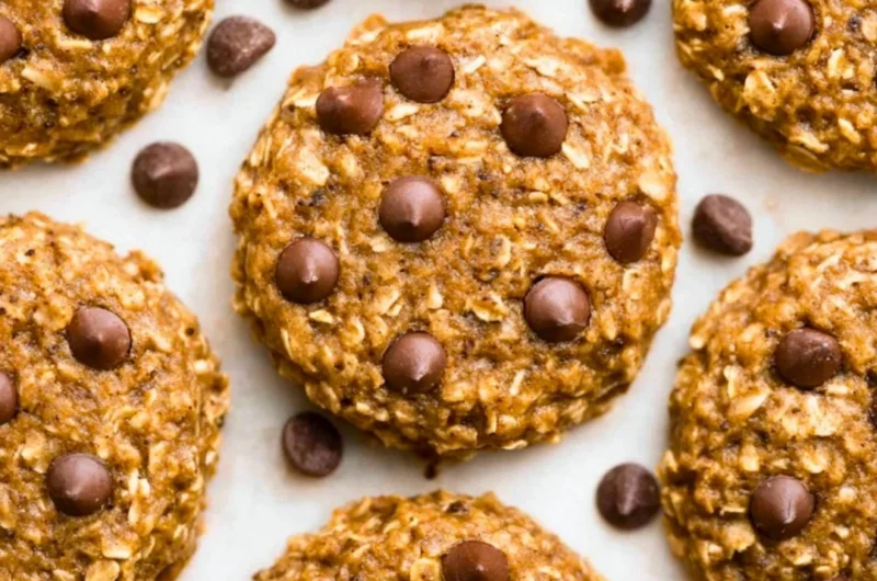 Healthy oatmeal chocolate chip cookies fresh out of the oven