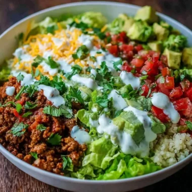 Low carb burrito bowl with fresh ingredients and vibrant toppings