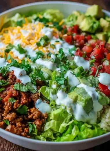 Low carb burrito bowl with fresh ingredients and vibrant toppings