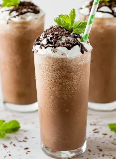 McDonald's Mocha Frappe with whipped cream and chocolate drizzle
