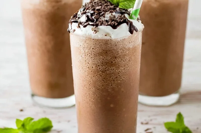 McDonald's Mocha Frappe with whipped cream and chocolate drizzle