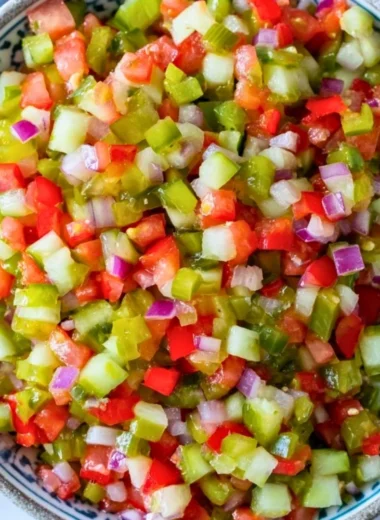 Bowl of fresh Pickle de Gallo with colorful vegetables and herbs