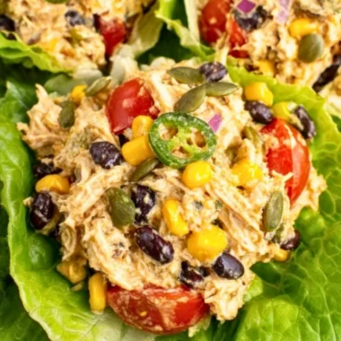 Delicious Quick Southwest Chicken Salad with grilled chicken, veggies, and dressing.