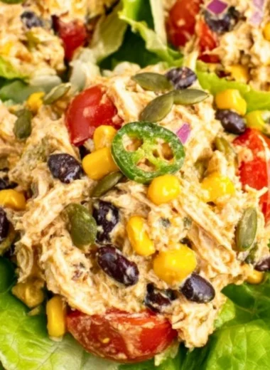 Delicious Quick Southwest Chicken Salad with grilled chicken, veggies, and dressing.