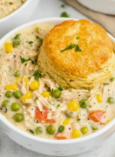 Delicious slow cooker chicken pot pie with flaky crust and fresh vegetables