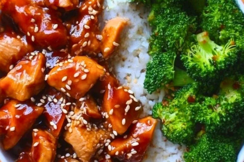 Delicious teriyaki chicken rice bowl with tender chicken and savory sauce
