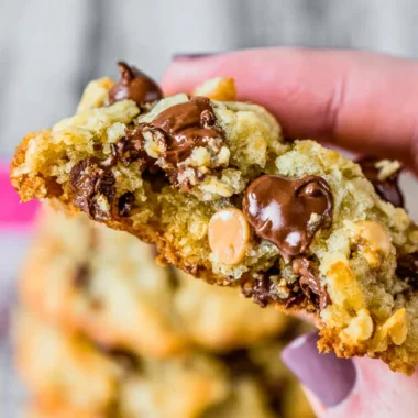 Delicious Texas Cowboy Cookies with oats, chocolate chips, and nuts on a plate.